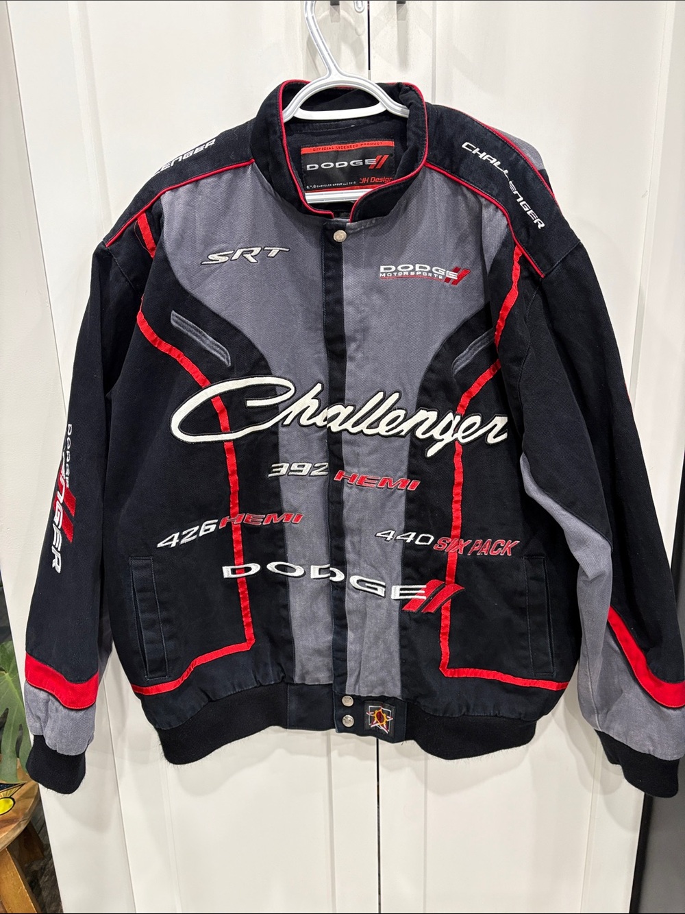 Dodge Challenger SRT Embroidered Racing Bomber Jacket - Black/Grey/Red